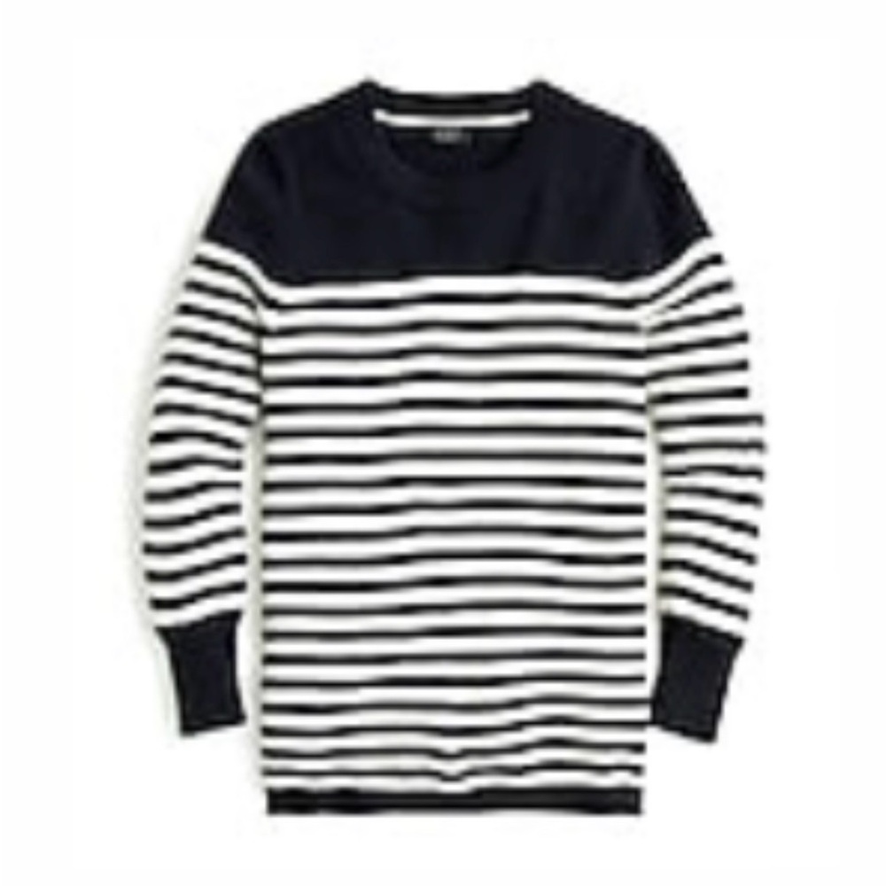 J. CREW EVERYDAY CASHMERE STRIPED CREWNECK SWEATER X-LARGE IN NAVY/IVORY EUC